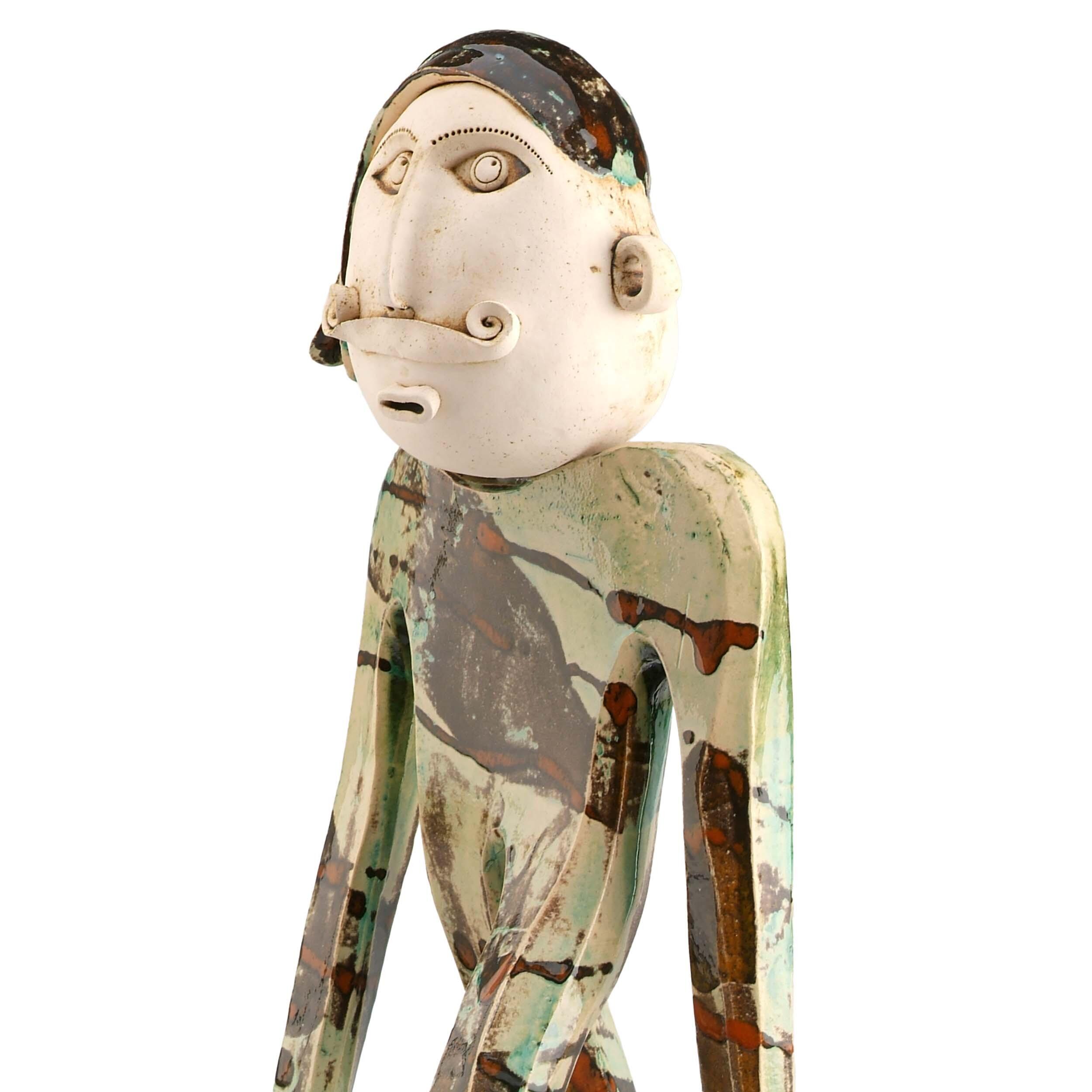 Large Handmade Contemporary Ceramic Statue Quirky Mustache Man