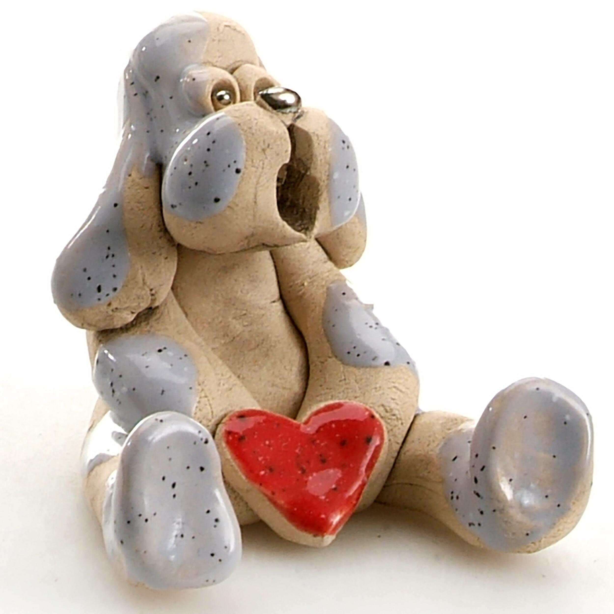 Small Sitting Dogs with Red Heart Figurine | Various Colours