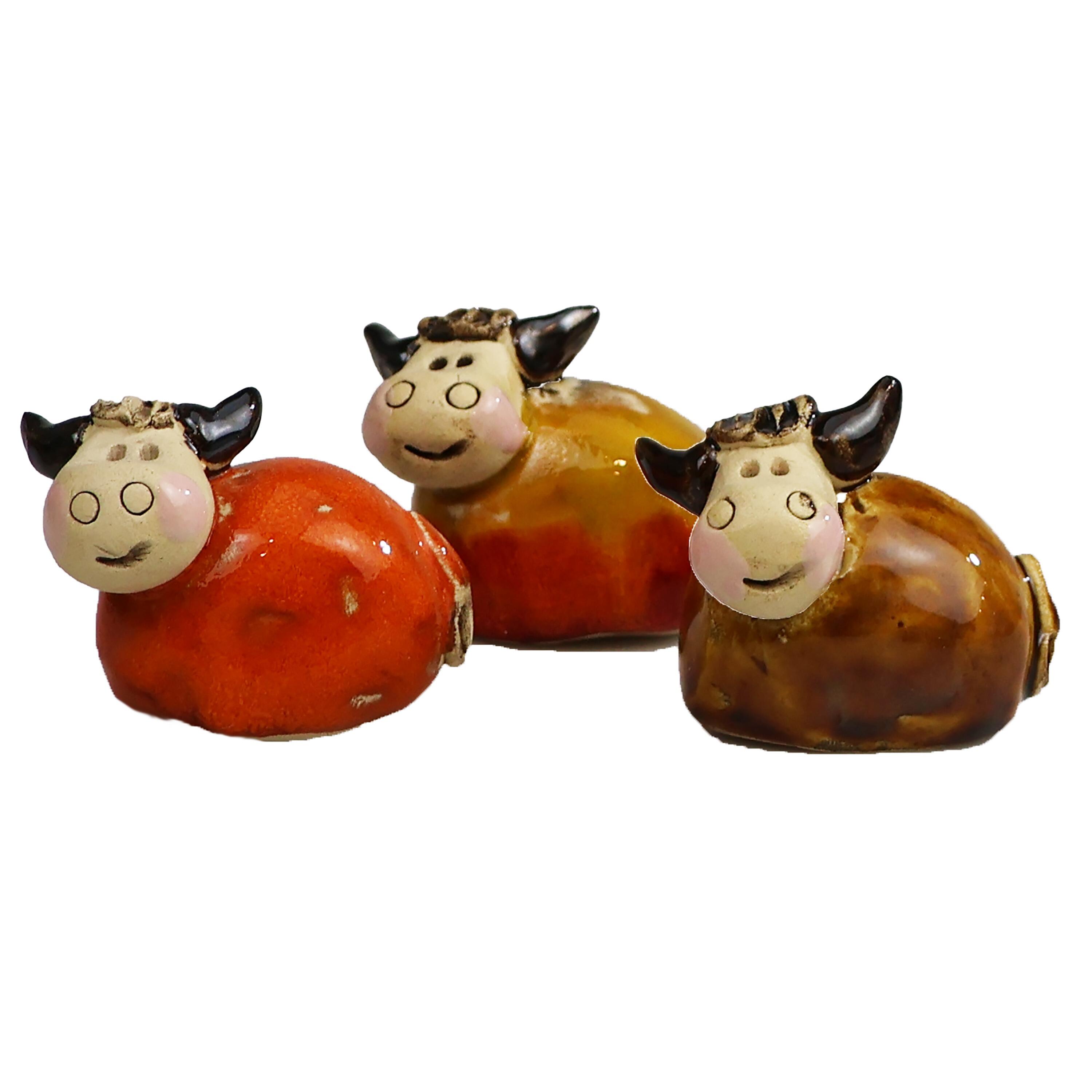 Mini Handmade Ceramic Highland Cow Figurines