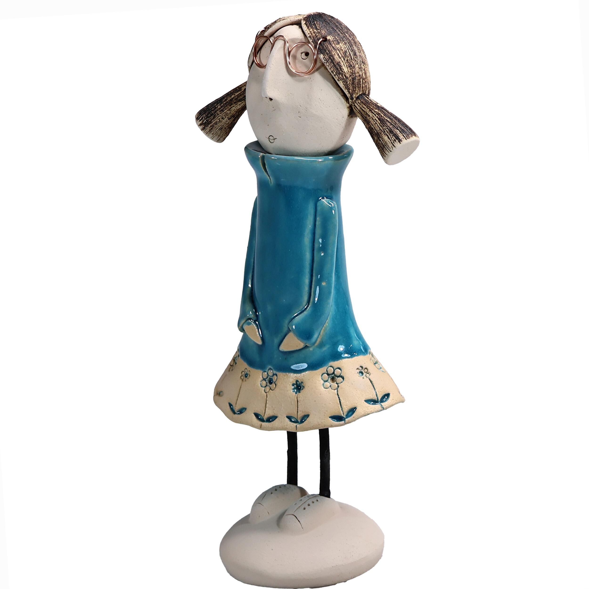 Handmade Ceramic Girl Figurine with Pigtails | Couples Home Décor Gift