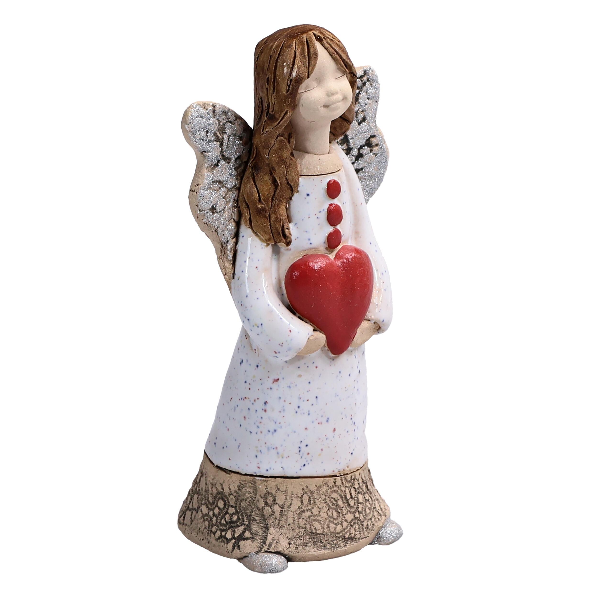 Handmade Ceramic Angel Holding Red Heart | I Love You Keepsake