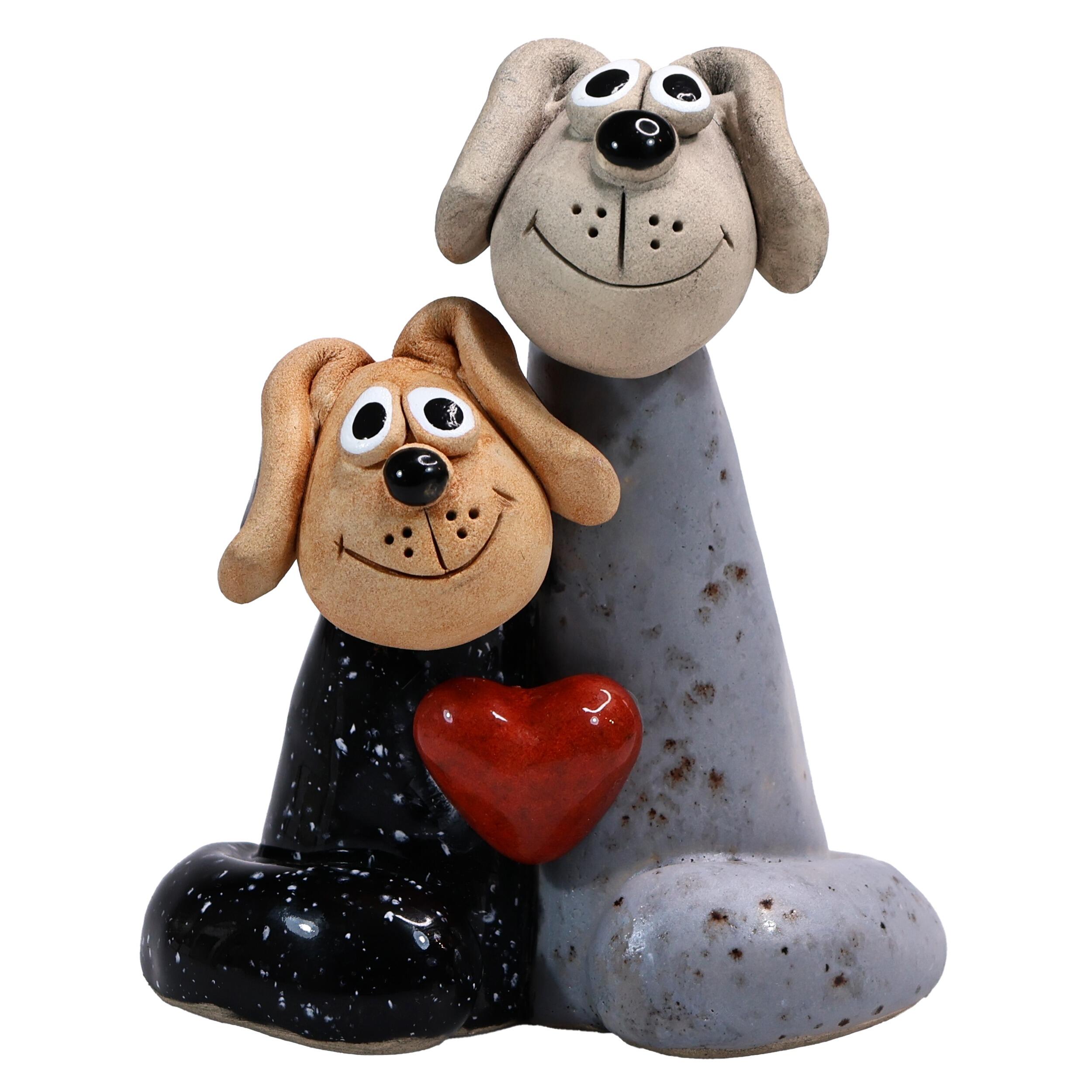 Magical Black & Grey Dog Pair with Red Heart | Handmade Gift
