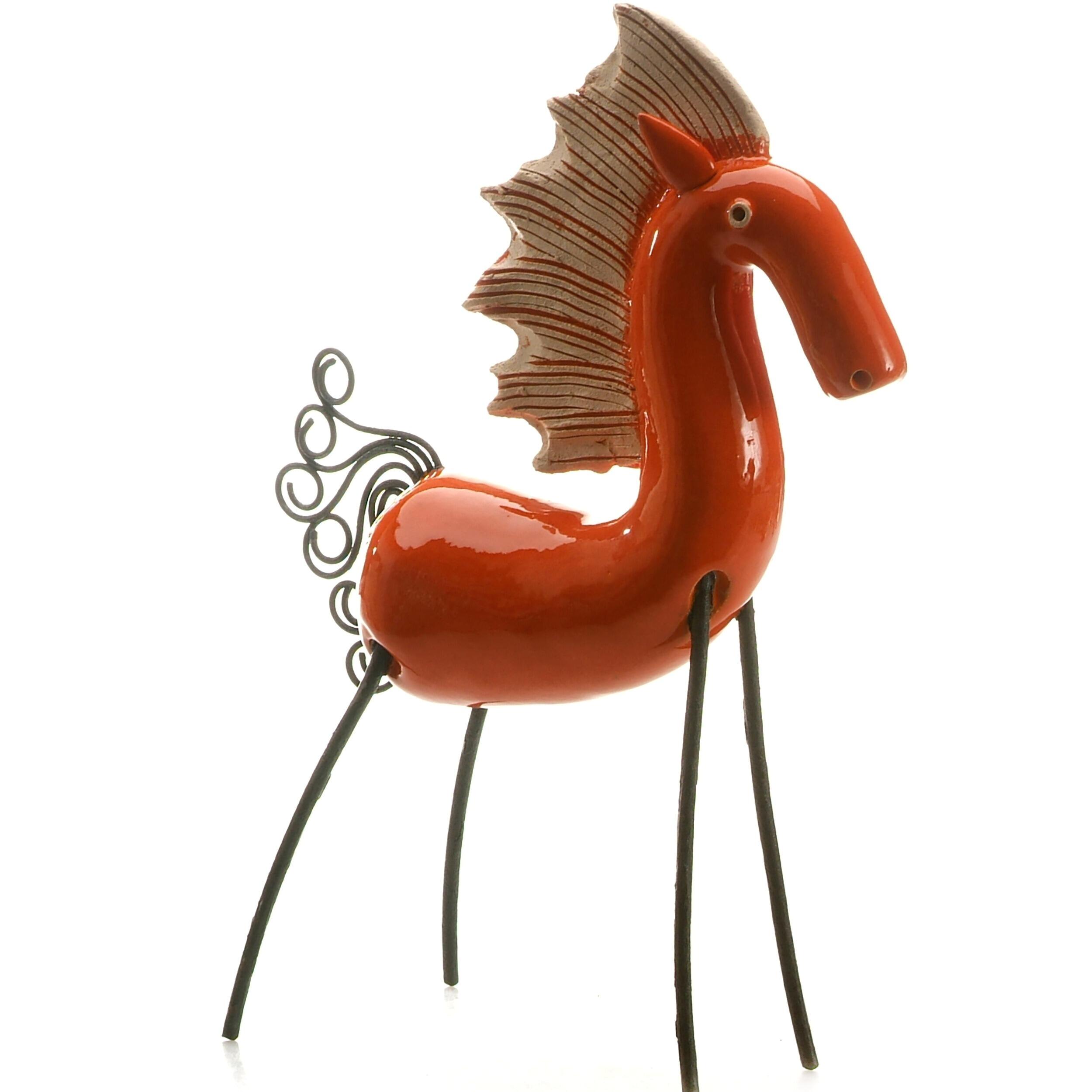 Contemporary Ceramic Horse Statue in Orange