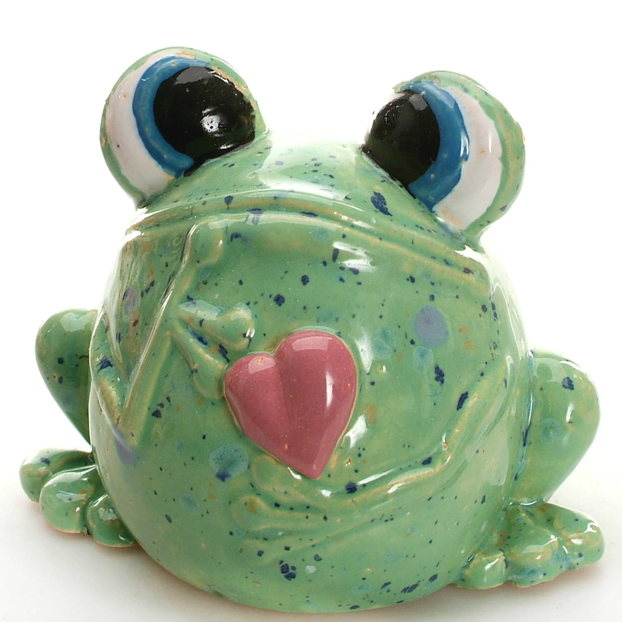 Handmade Ceramic Googly Eyed Frog with Red Heart