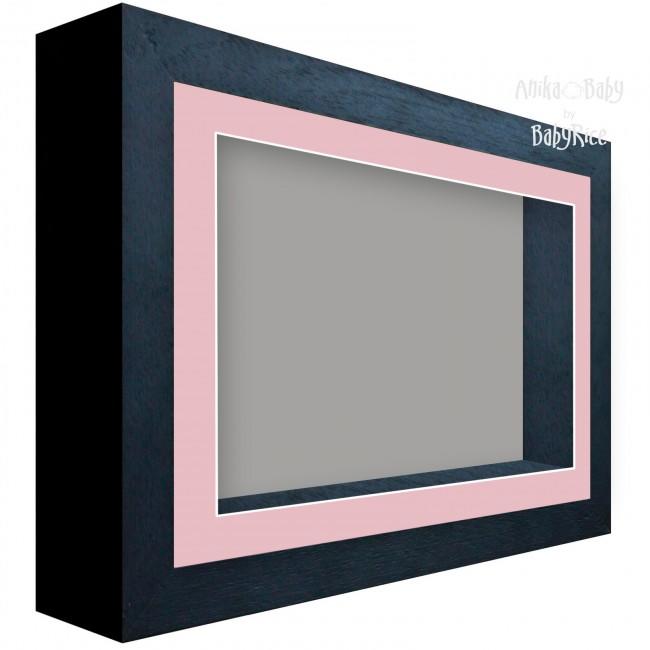 12x9" Black Deluxe Deep Box Display Frame - Pink Mount with Grey Backing
