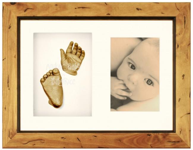 Baby Casting Kit with 11.5x8.5" Rustic Pine Frame / Gold paint