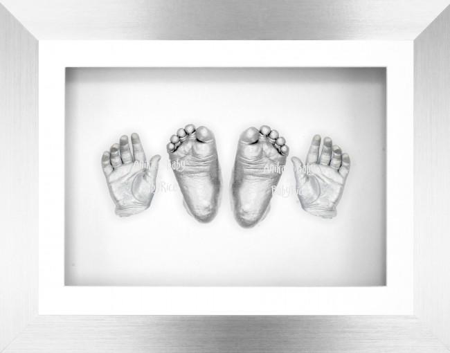 Baby Casting Kit Silver Hands & Feet Antique Silver 3D Frame Christening Gift 