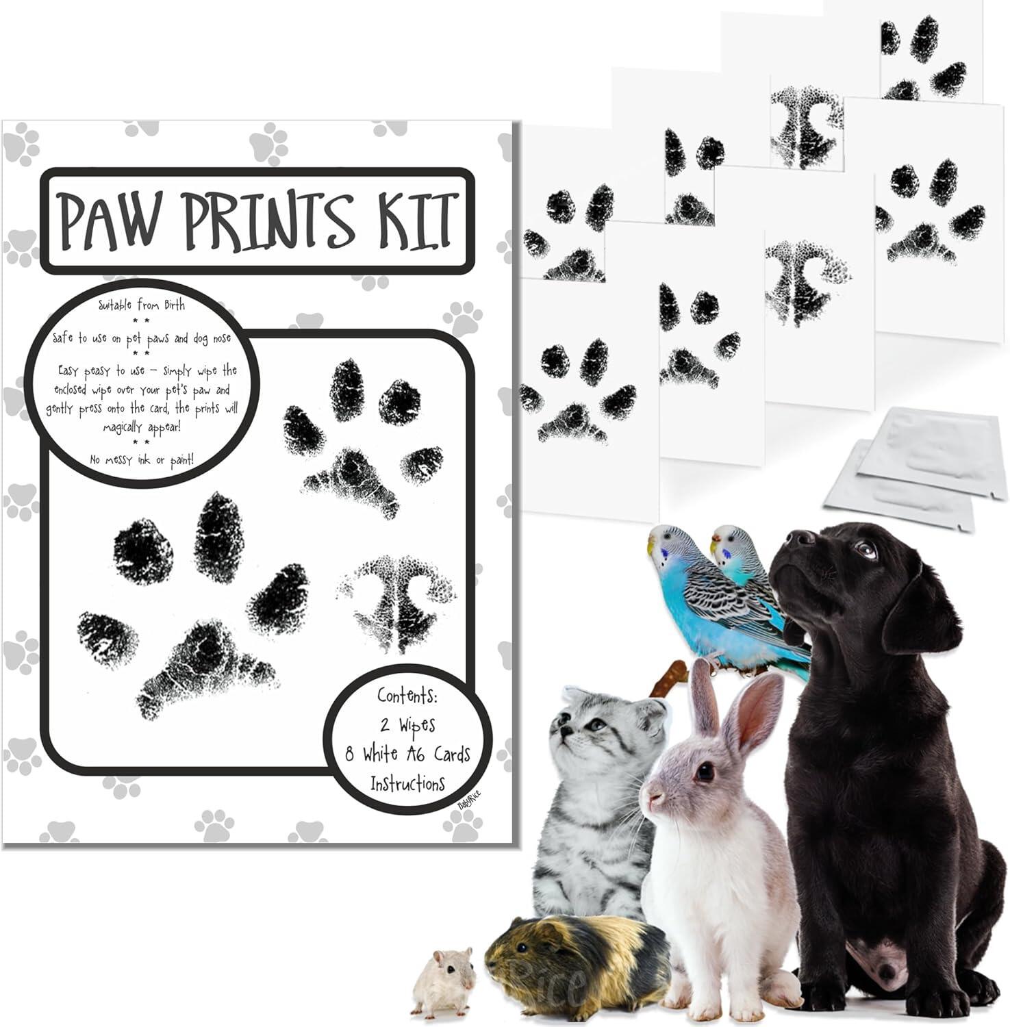 Pet Paw Prints Kit Inkless pawprinting 2 wipes 8 A6 cards