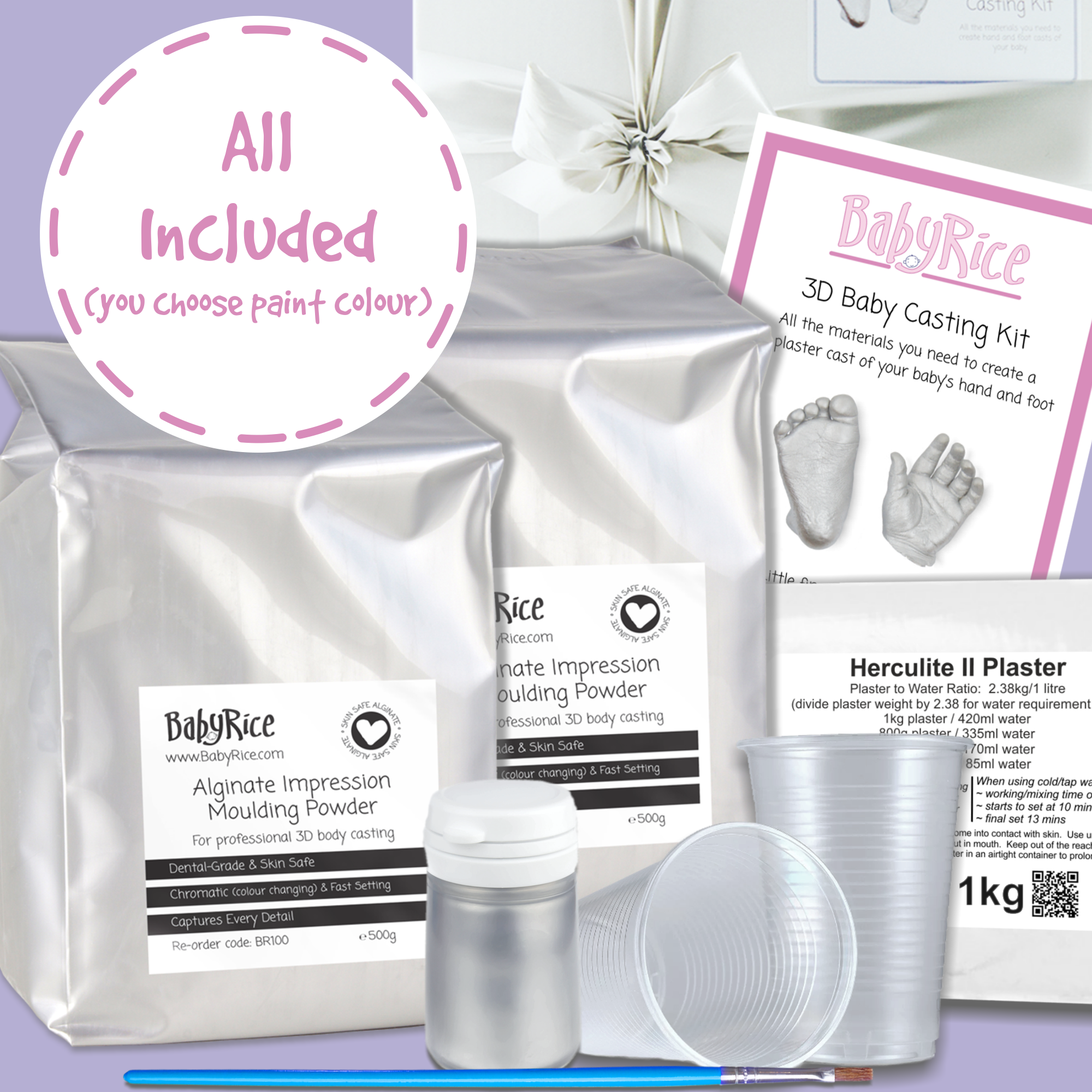 Contents of a BabyRice Value Baby Hand and Foot Casting Kit