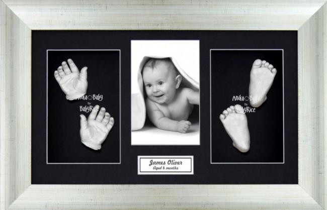 Large or Twins 3D Baby Casting Kit, Antique Silver Frame, Silver Paint