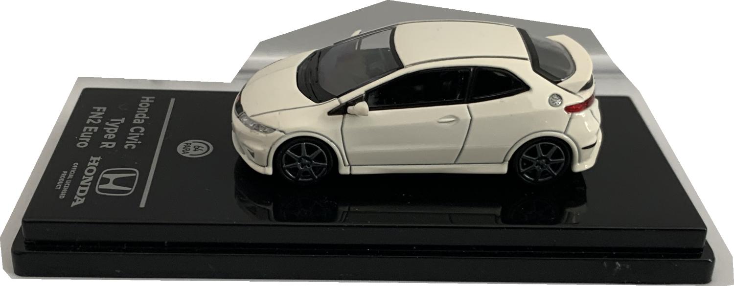 An excellent scale model of a Honda Civic Type R decorated in championship white with dark grey wheels and spoiler