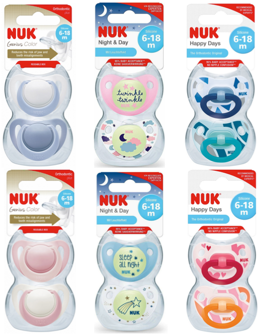 size 2 Nuk 6-18m 2 Pack of Latex Soothers White & Gold 