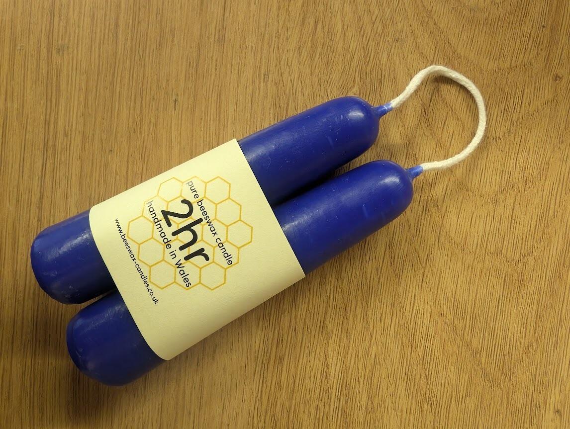 Cobalt Blue dipped 2hr pure beeswax candles