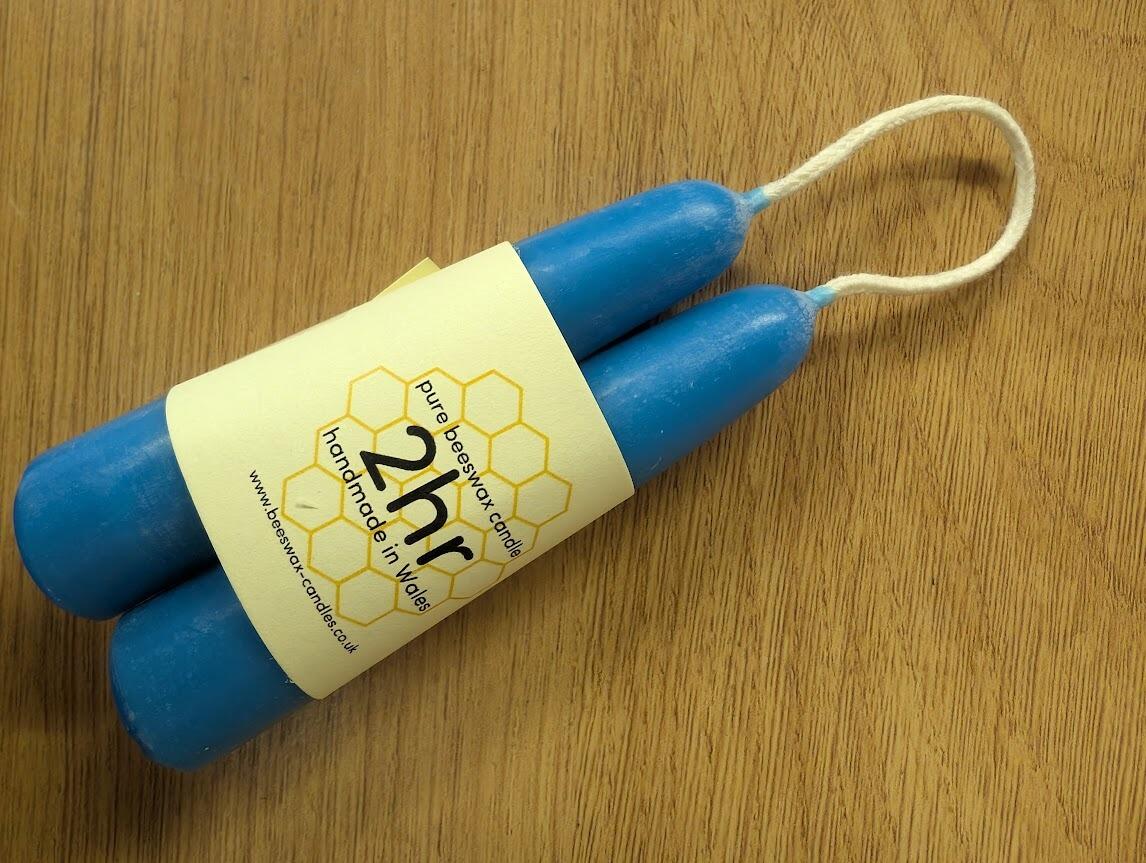 Sea Blue dipped 2hr pure beeswax candles