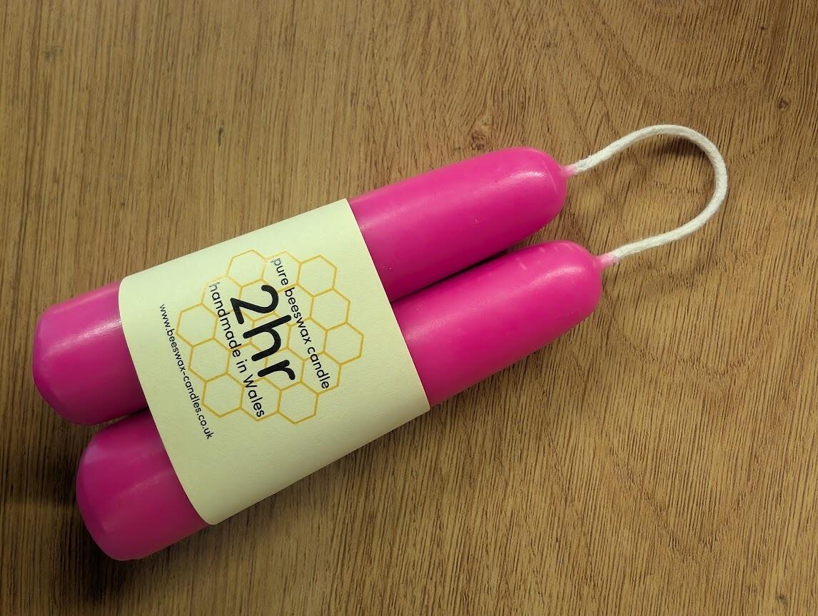 Hot Pink dipped 2hr pure beeswax candles