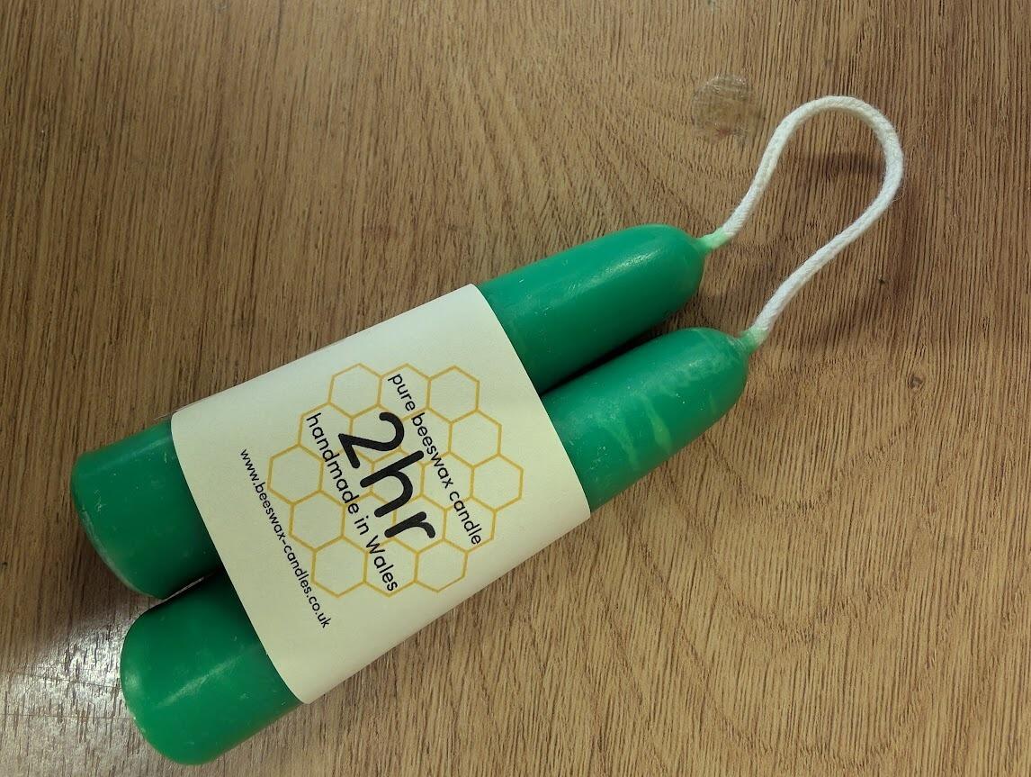 Seaweed Green dipped 2hr pure beeswax candles