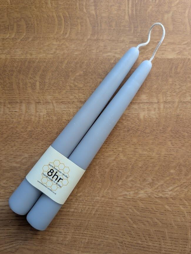 Pale Blue dipped 8hr pure beeswax candles