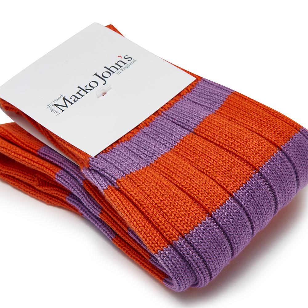 Marko John's Clemetine socks - Orange and Lilac stripes