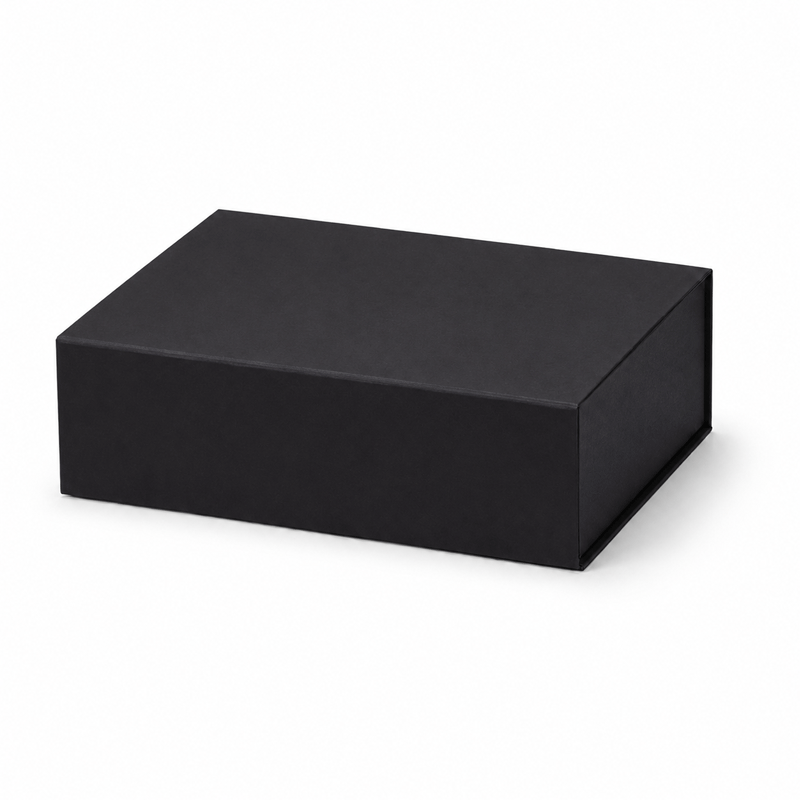 Black Eco Friendly A4 Gift Box closed, on a white background