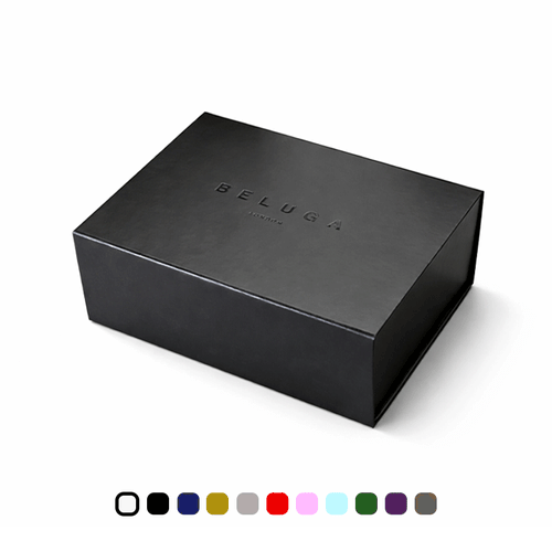 Branded black 200 x 160 x 80mm magnetic gift box on a plain white background
