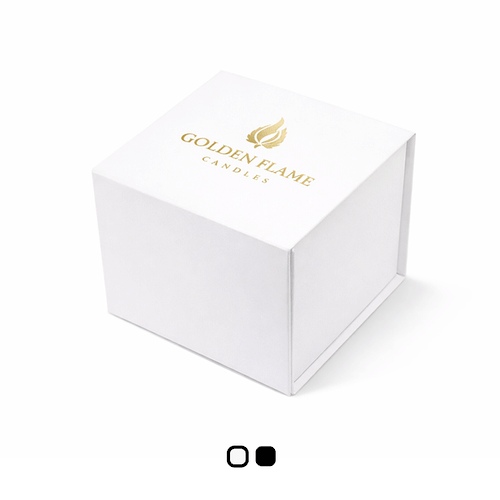 Branded magnetic cube box 100mm on a plain white background