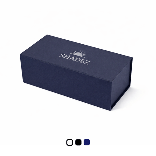 190 x 90 x 70mm Branded navy magnetic gift box on a plain white background