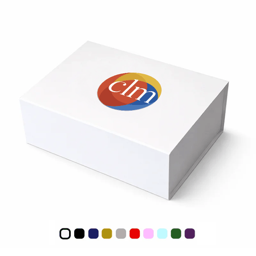 White magnetic gift box with a full colour logo dtf transfer