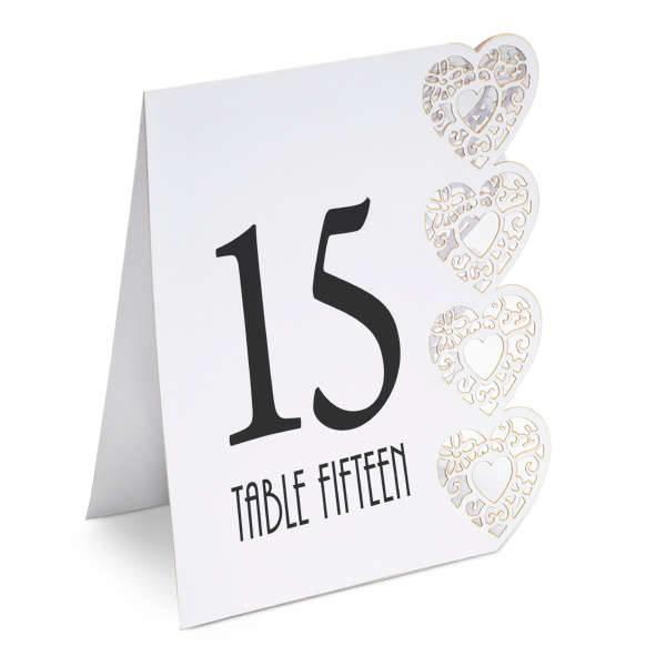 Ivory Wedding Table Numbers 1-15 Laser Heart Design