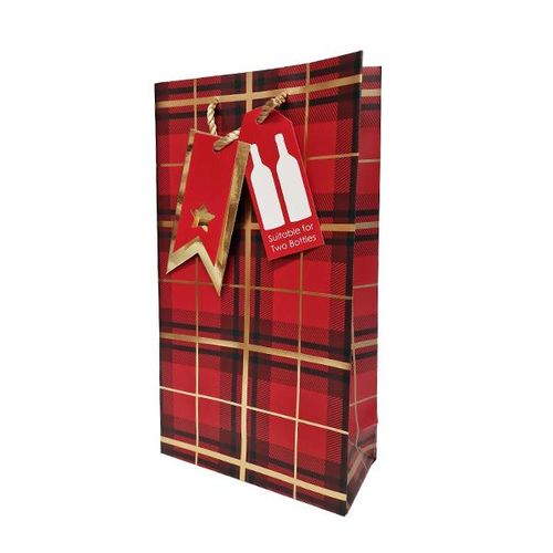 tartan double bottle wine gift bag