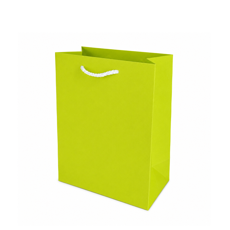 Medium Lime Green gift bag on a plain white background