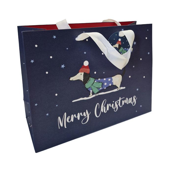 sausage dog xmas bag