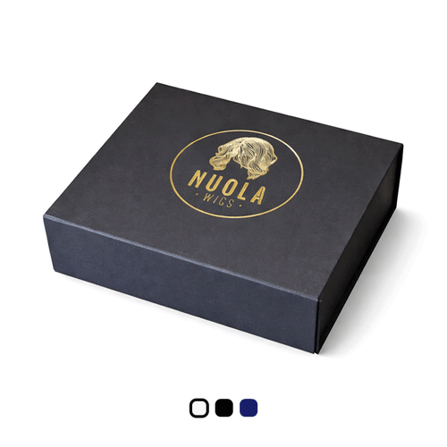 Branded black magnetic box 250 x 250 x 90mm on a plain white background