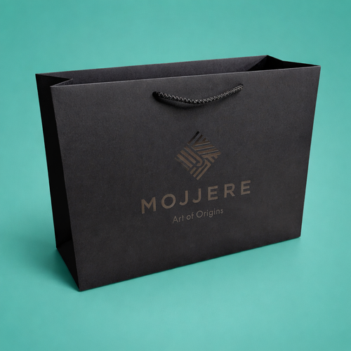 A photo of a branded gift bag on a turquoise background