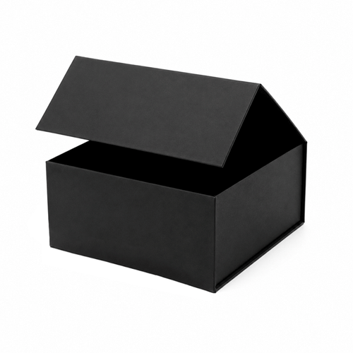 Black square large magnetic box on a plain white background