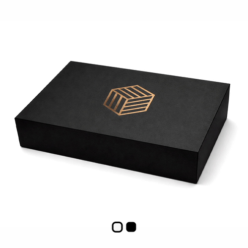 Branded black magnetic box 370 x 260mm on a plain white background