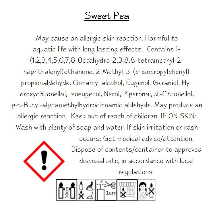 an image of the clp information for sweet pea wax melts