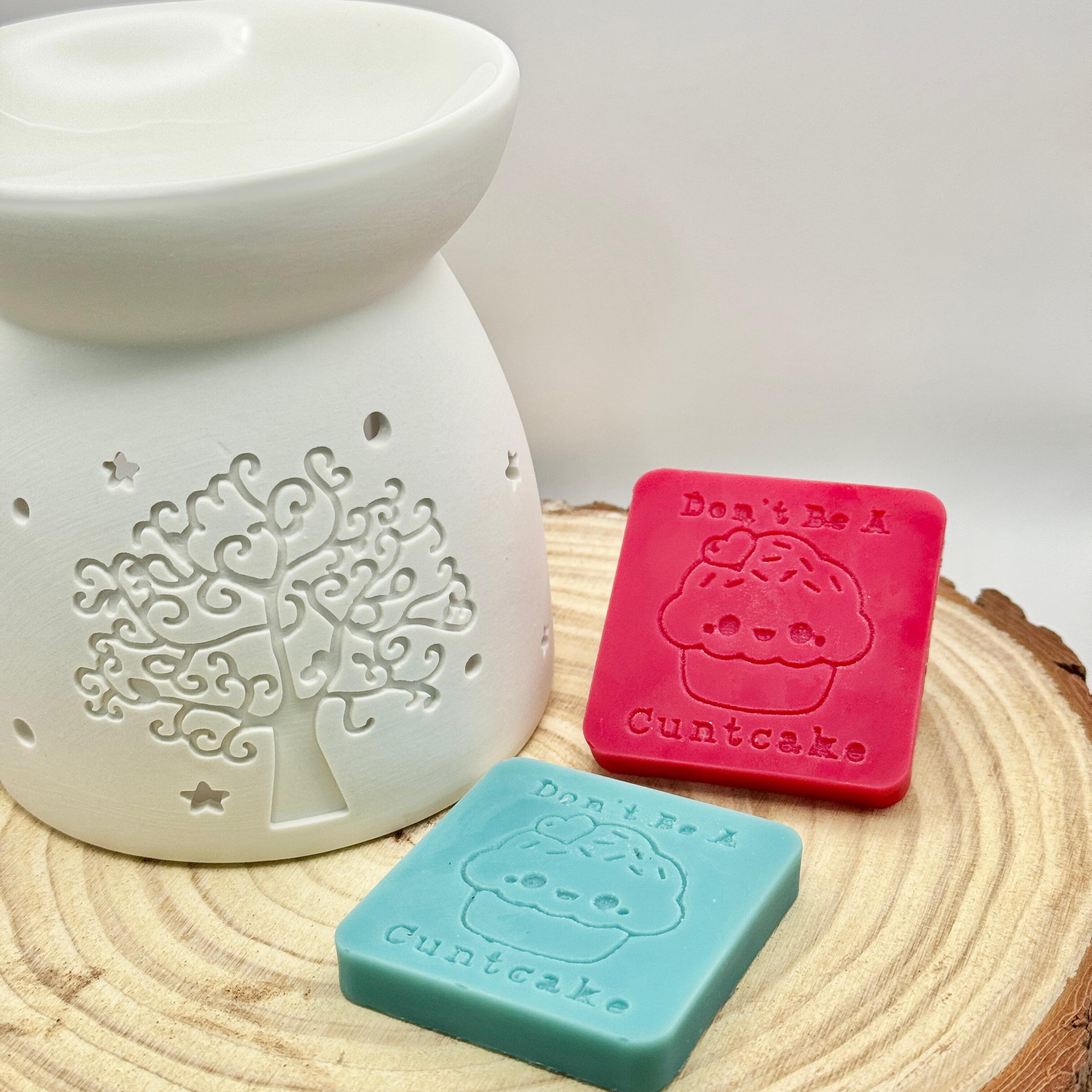 an image of a sweary wax melt square that reads cuntcake