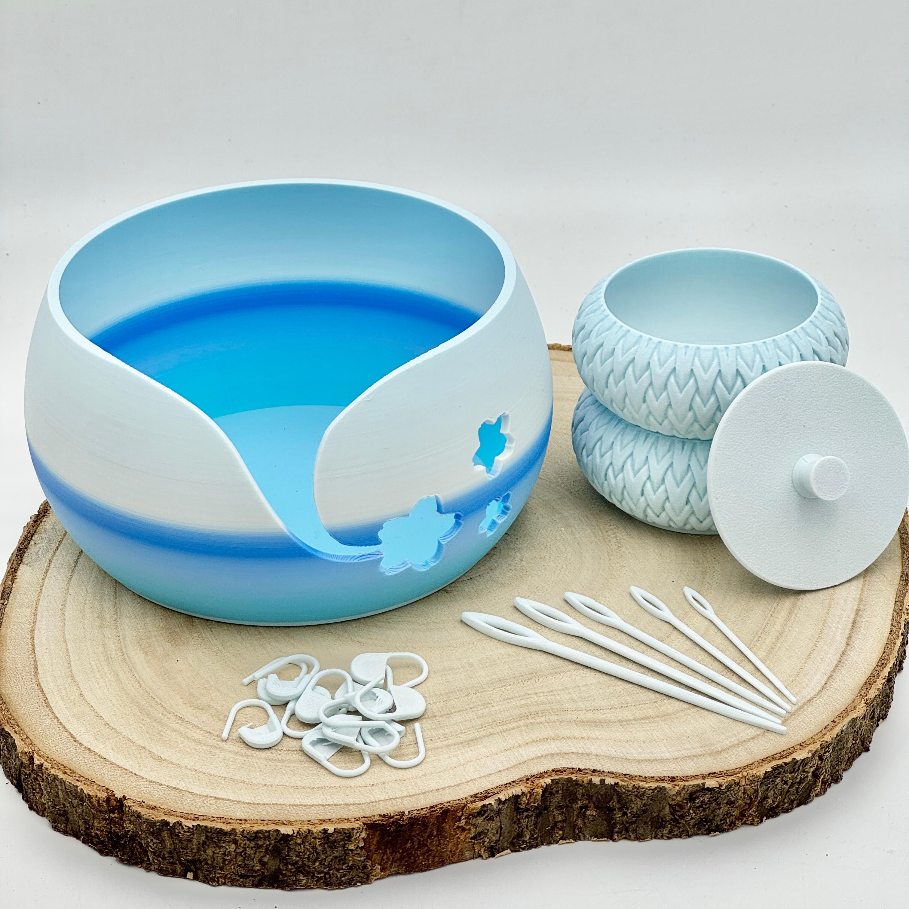 an image of the yarn bowl gift set in shades of blue