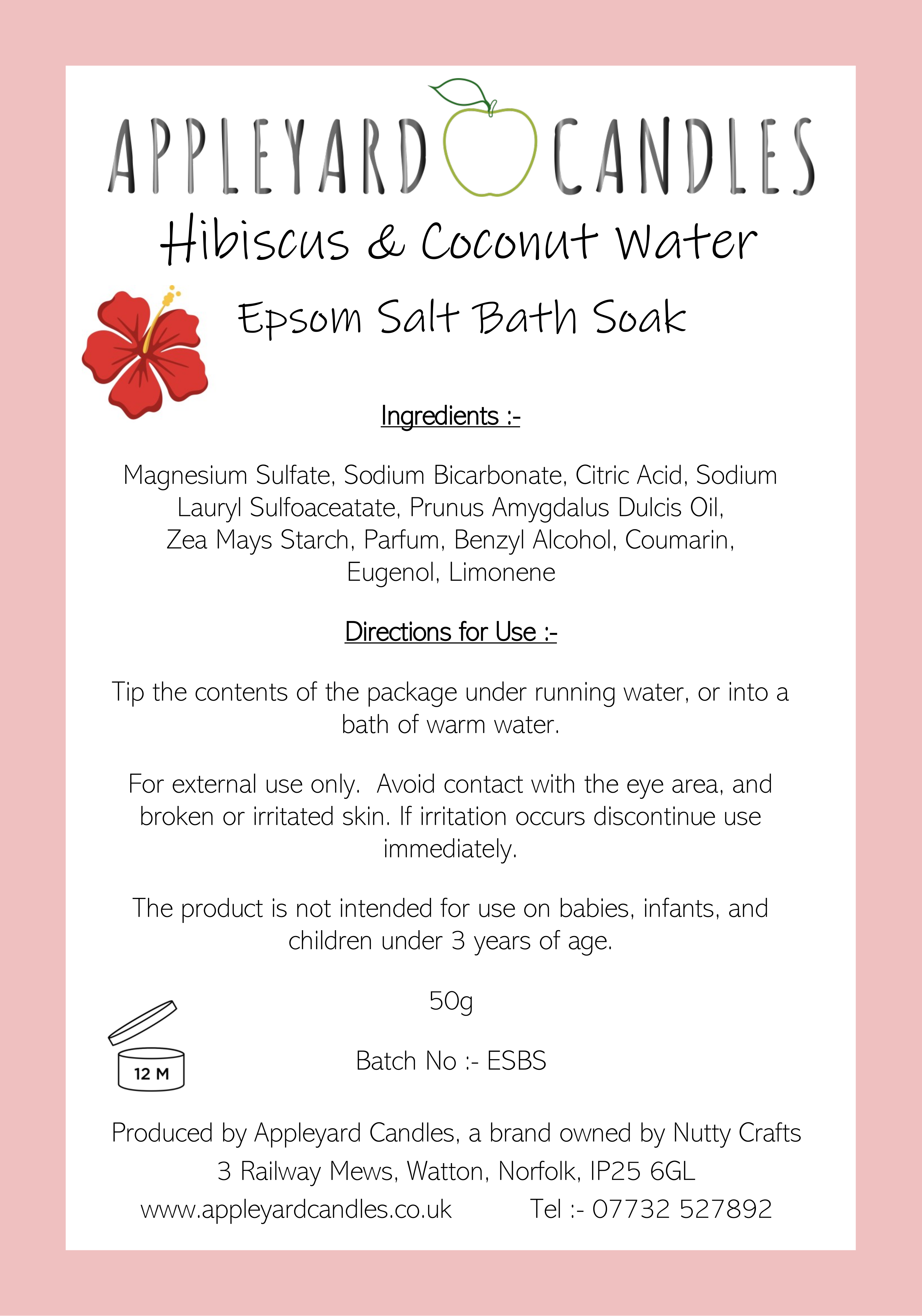 an image of the label information for hibiscus bath soak