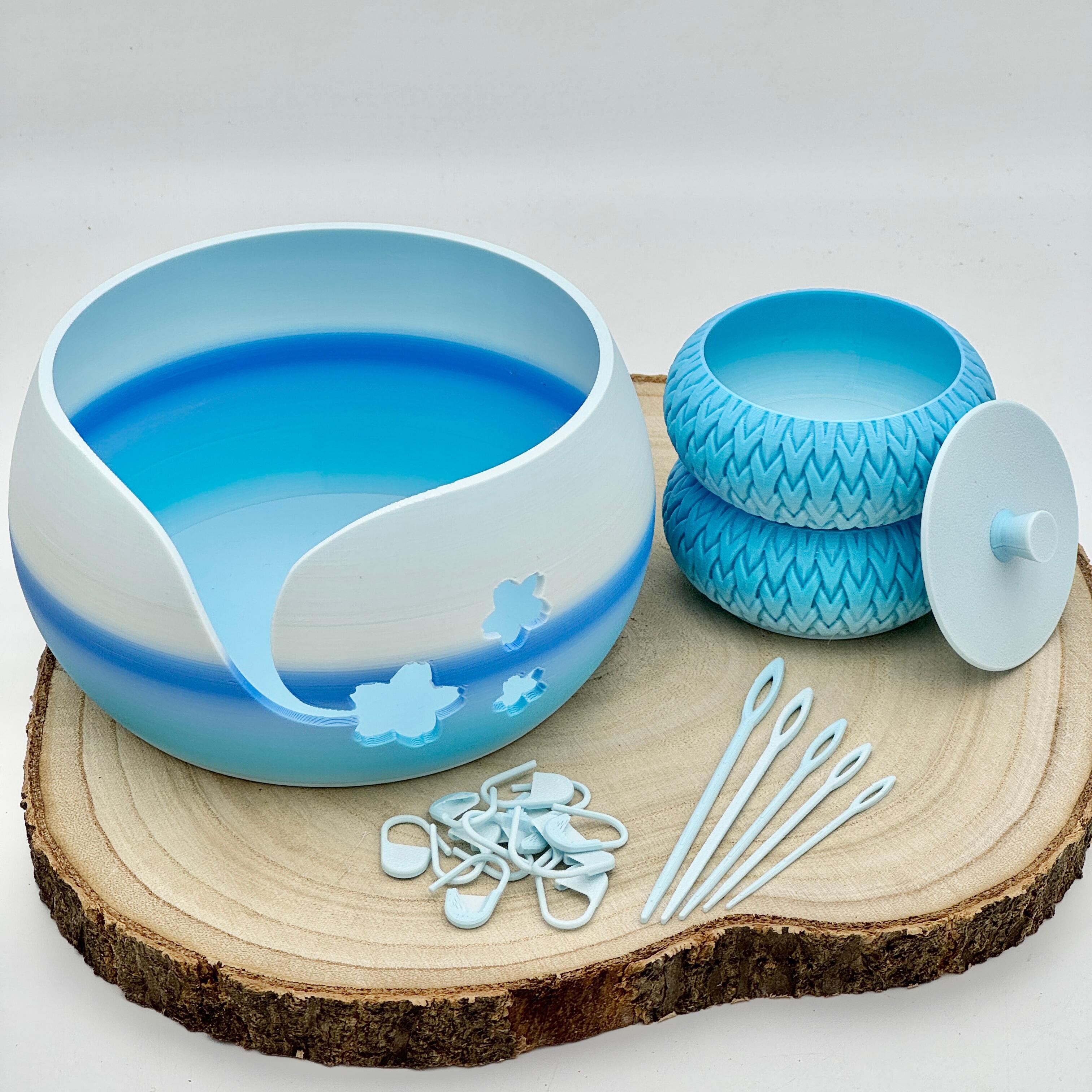 an image of the yarn bowl gift set in shades of blue
