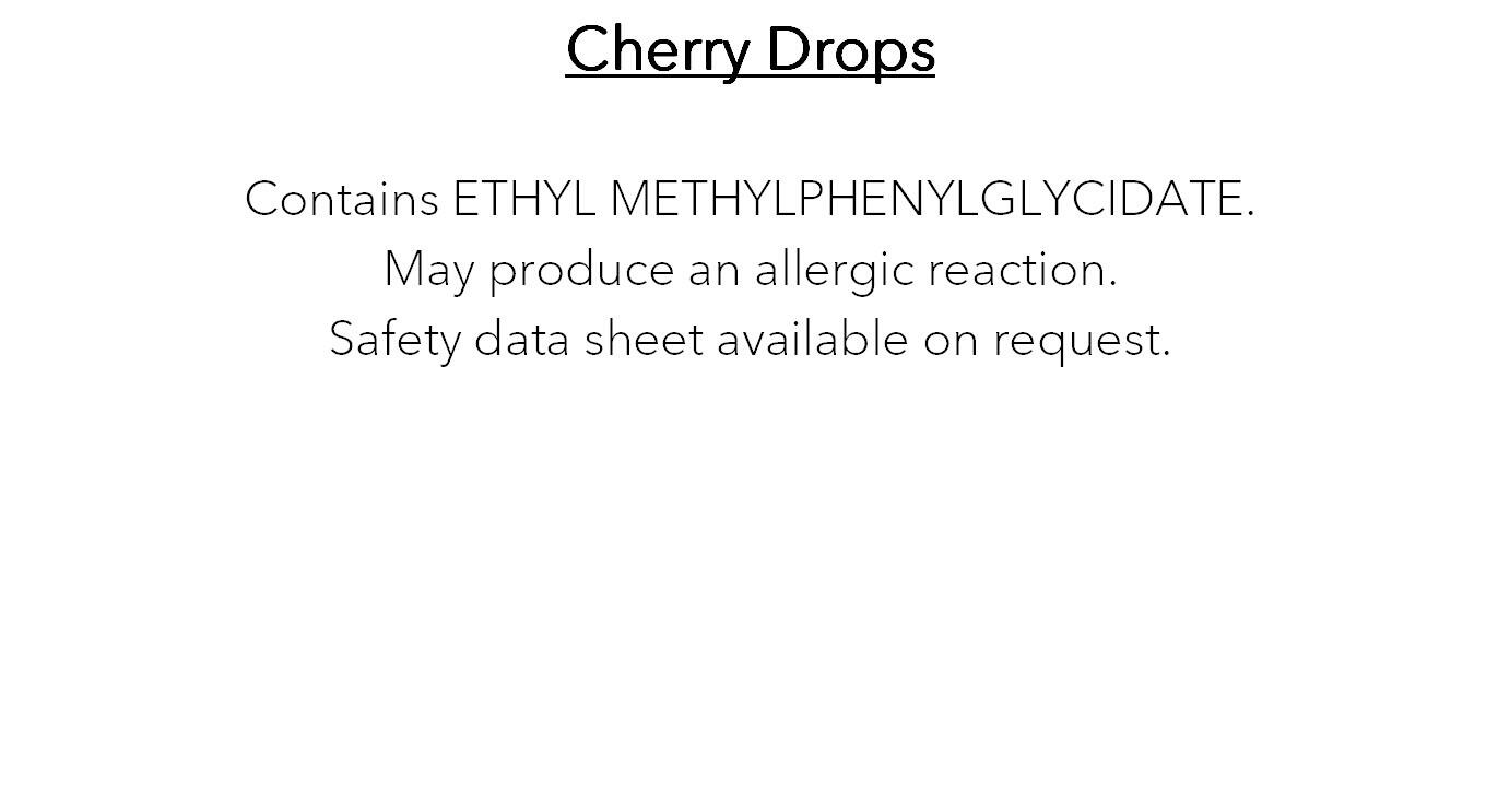 an image of the clp information for cherry drops fragranced wax melts