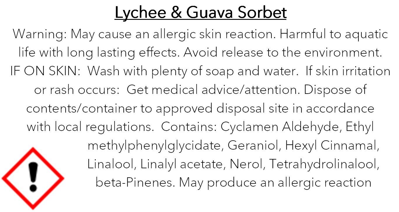 an image of the clp info for lychee guava sorbet wax melts