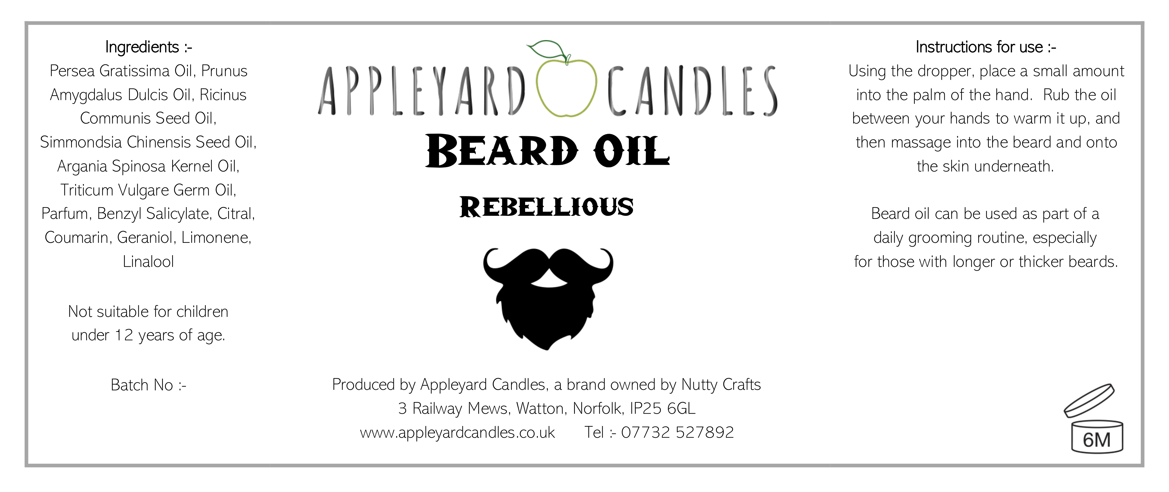 an image of the label information for the beard oil