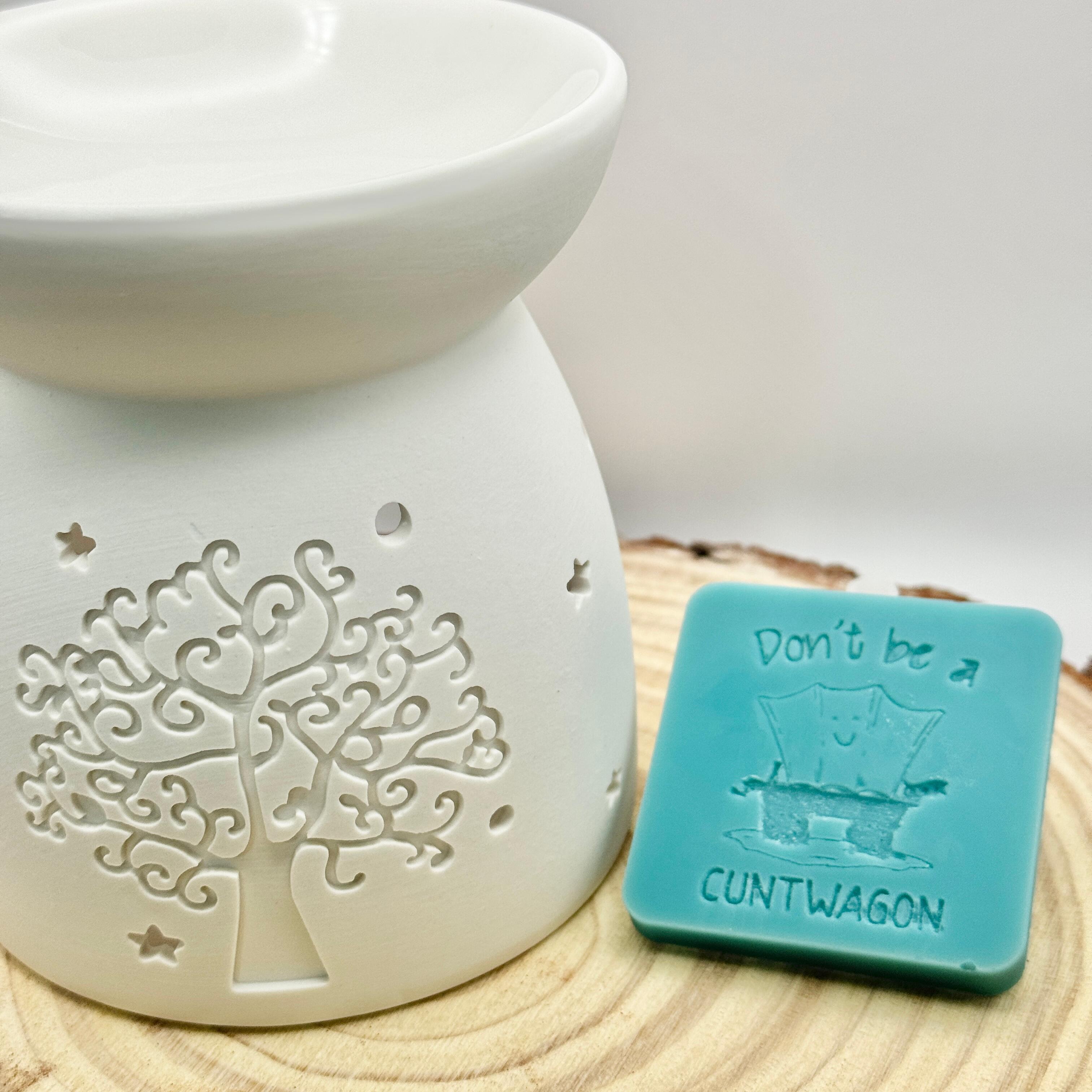 an image of a sweary wax melt square that reads cuntwagon