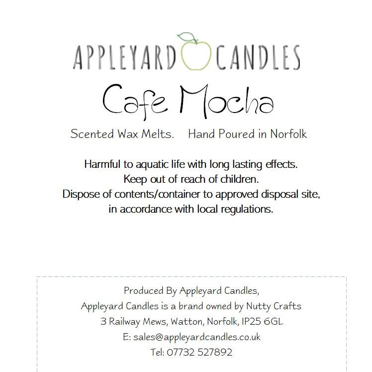 An image of the CLP label for our cafe mocha fragranced wax melts
