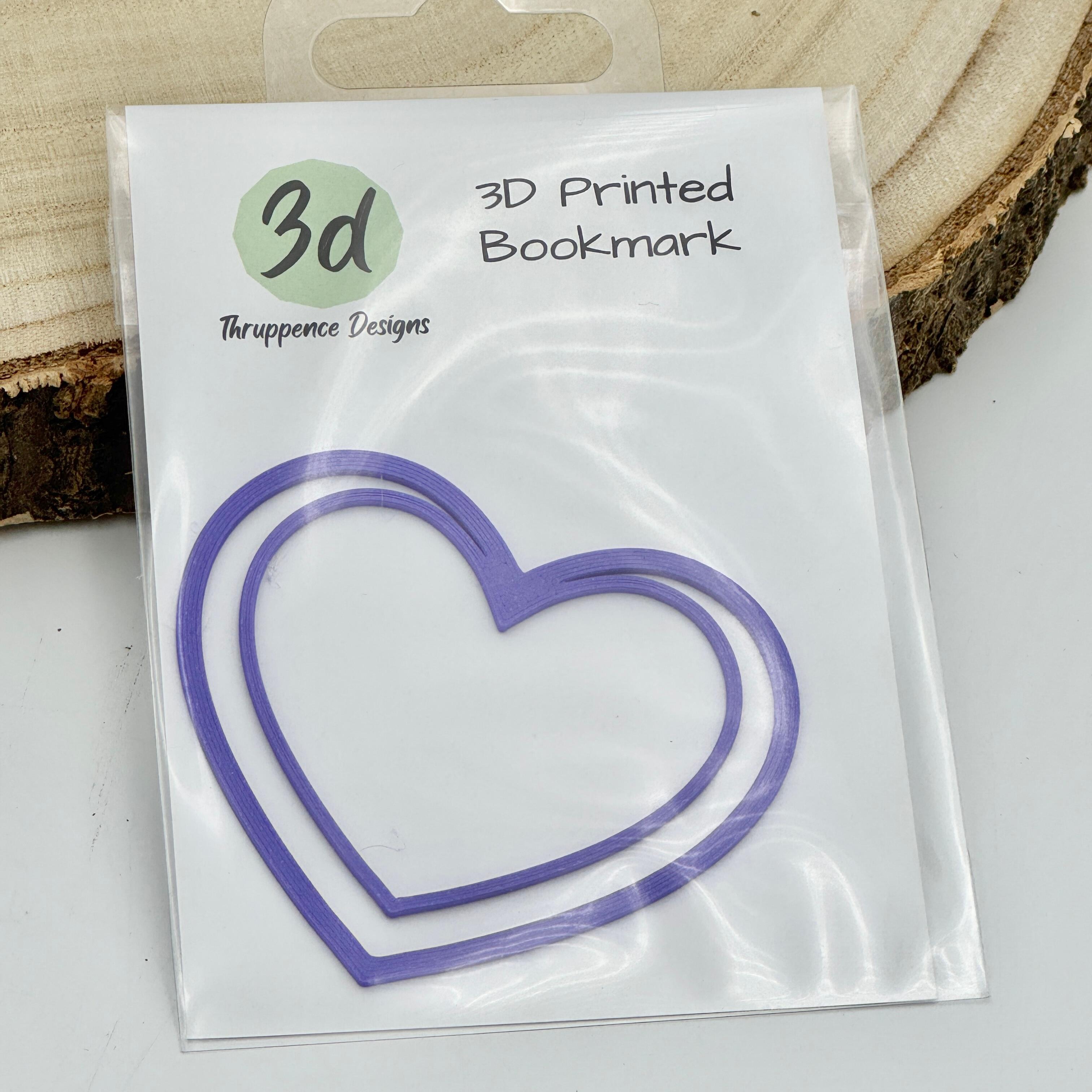 purple heart shaped bookmark packaged