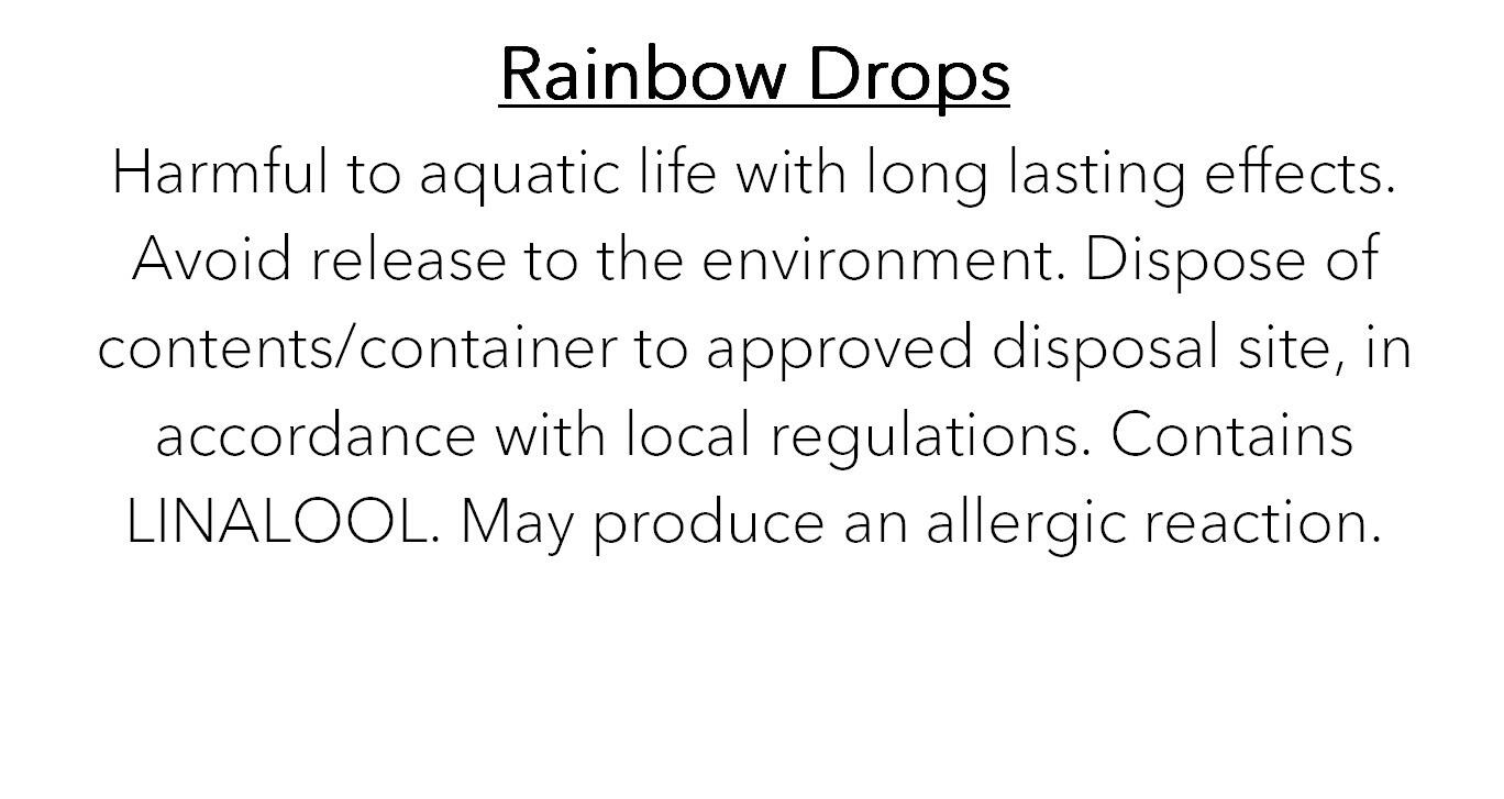 an image of the clp information for rainbow drops wax melt
