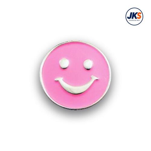 Pink 19mm Nickel Plated Smile Face Pin Badge