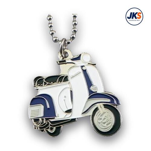 10 x Blue + White Scooter (Style 2) Pendant - Chains