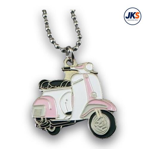 10 x Pink + White Scooter (Style 2) Pendant - Chains